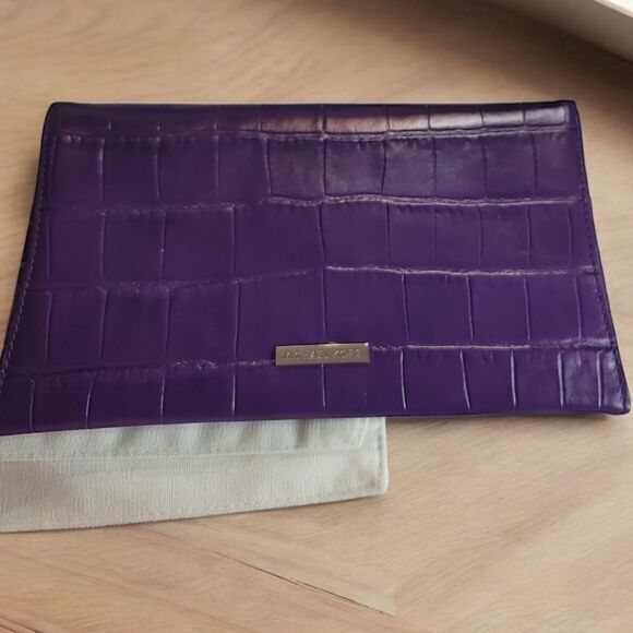 MICHAEL KORS Croc Embossed Envelope Clutch in Plum Color - Picture 2 of 11